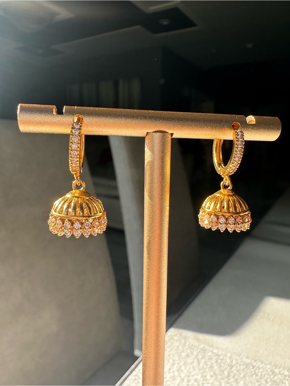 Gold-Tone Crystal mini Jumka Drop Earrings - 24K gold plated